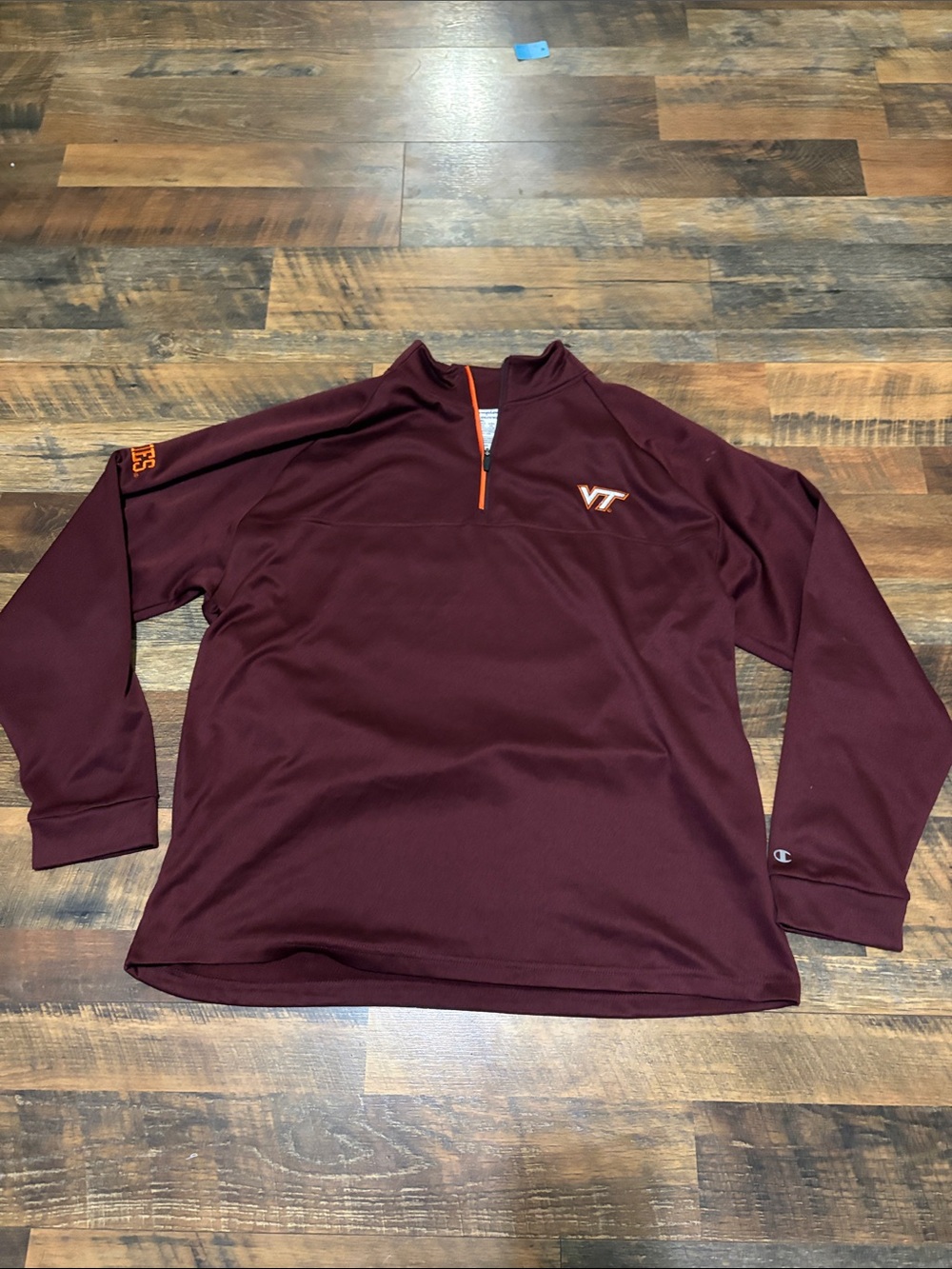 Champion Virginia Tech Hokie Maroon 1/4 Zip Pullover with Orange Trim and VT